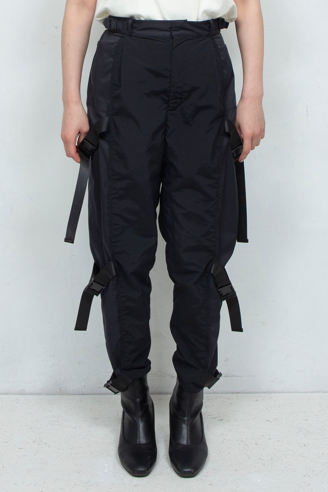 layered belt pants BLACK