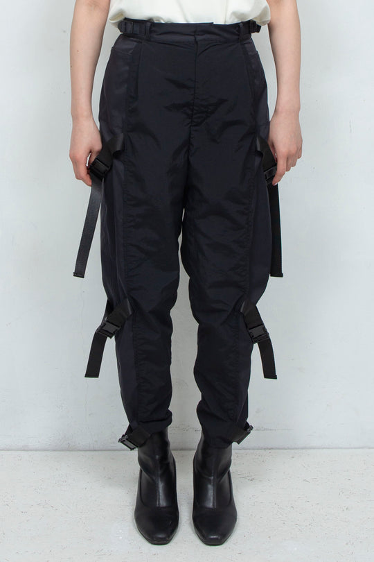 layered belt pants BLACK
