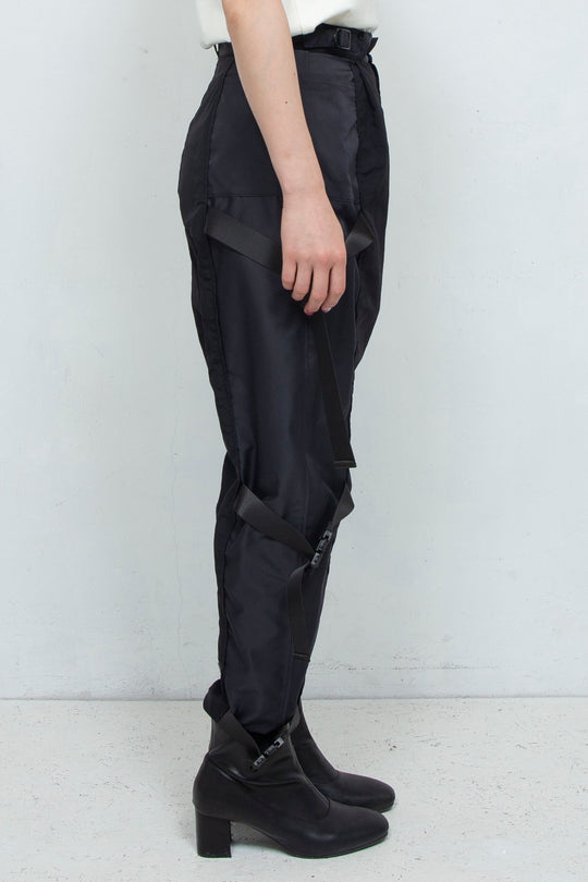 layered belt pants BLACK