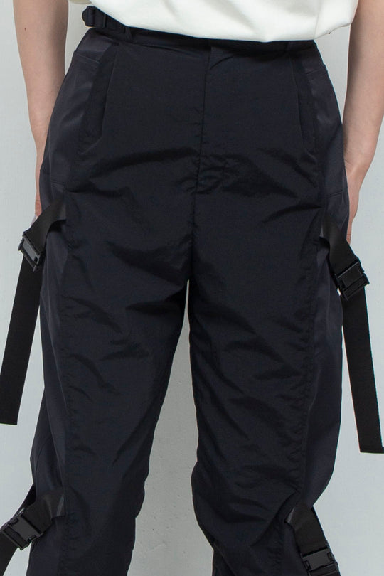 layered belt pants BLACK