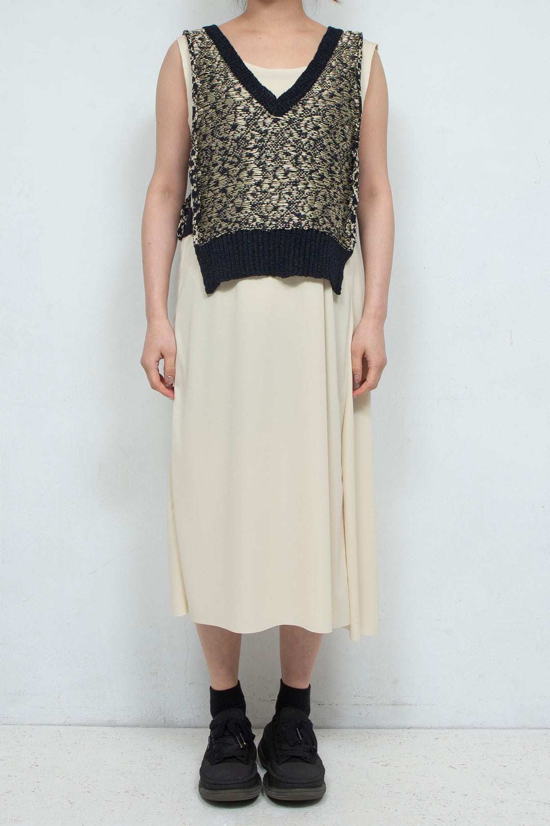 Knit Tank Tops Beige×Black
