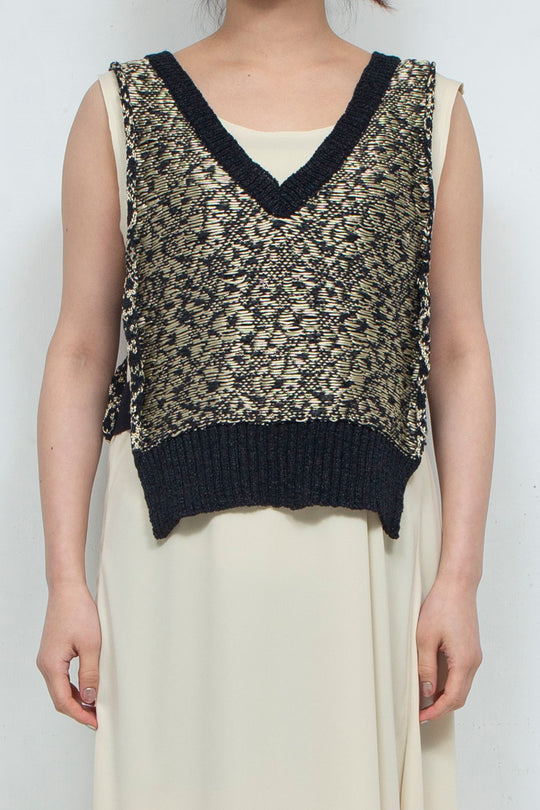 Knit Tank Tops Beige×Black
