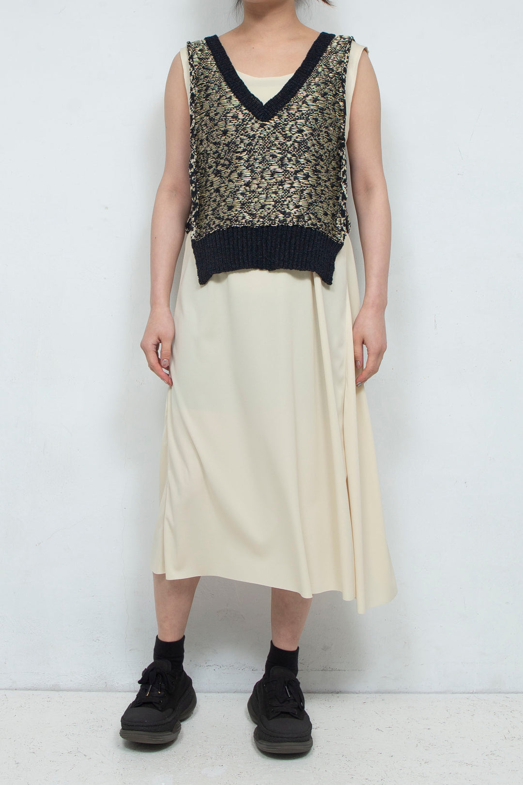 Knit Tank Tops Beige×Black