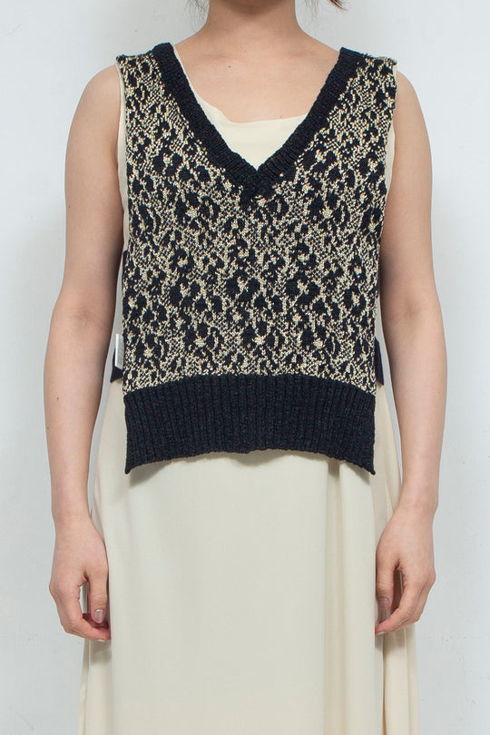 Knit Tank Tops Beige×Black
