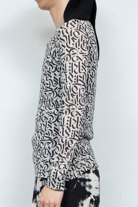 Calligraphy Sheer Slim Fit Tops BEIGE