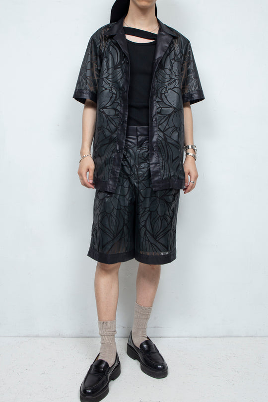 Graphic Sheer Open Collar Shirt