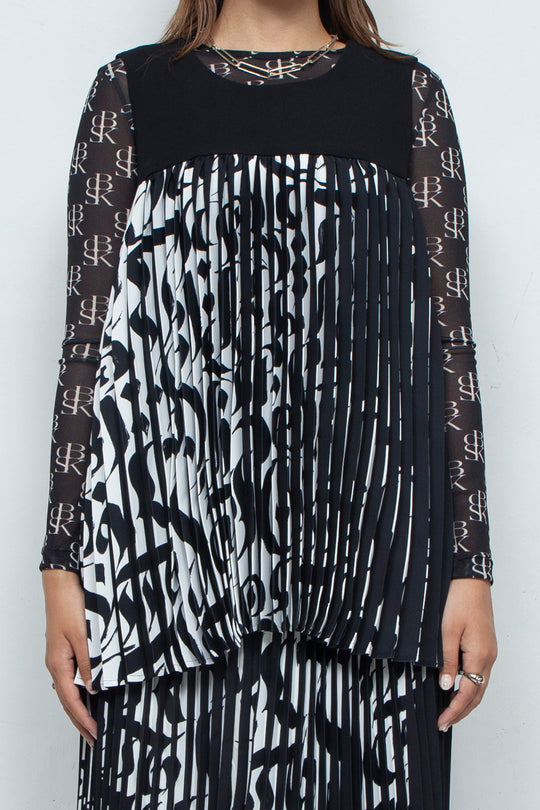 Two Face Accordion Pleats Sleeve-less Top BI