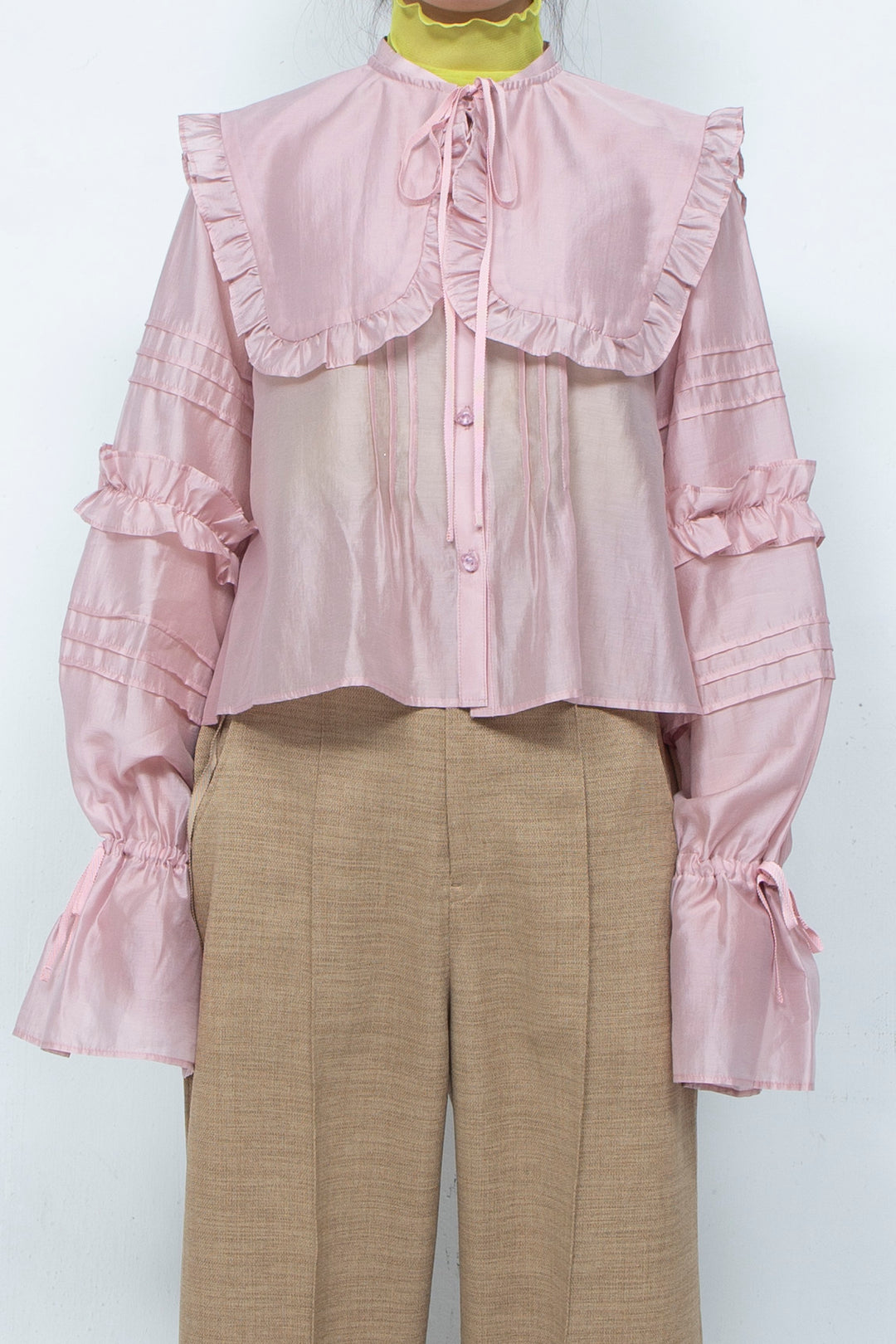 3D BUTTON SHEER BLOUSE PINK