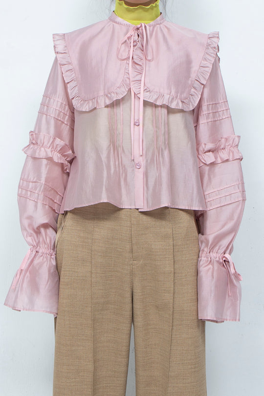 3D BUTTON SHEER BLOUSE PINK