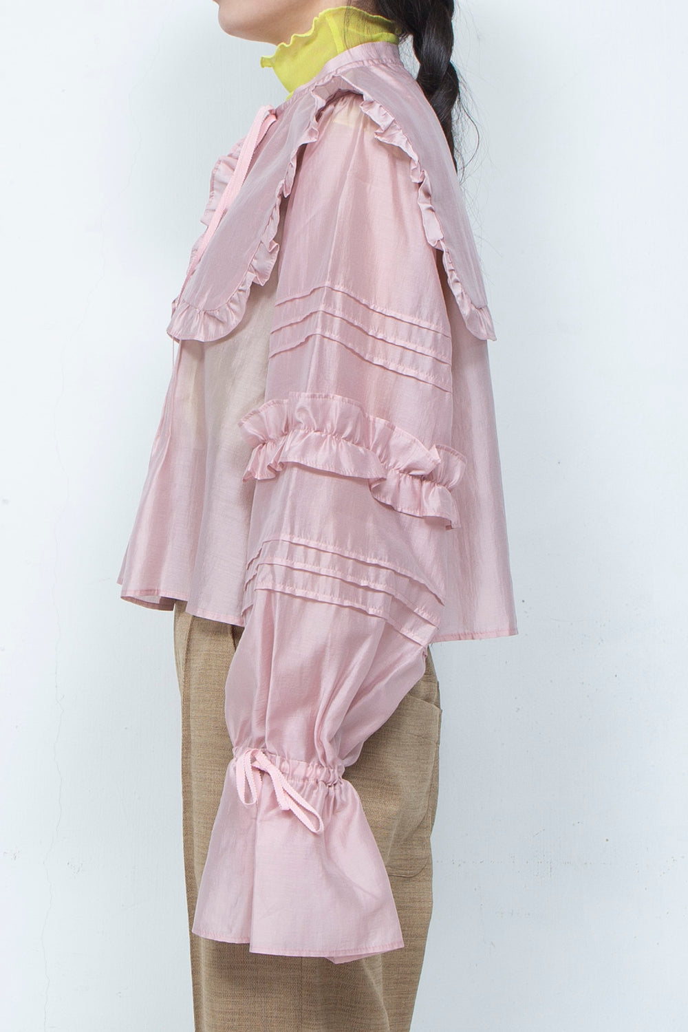 3D BUTTON SHEER BLOUSE PINK