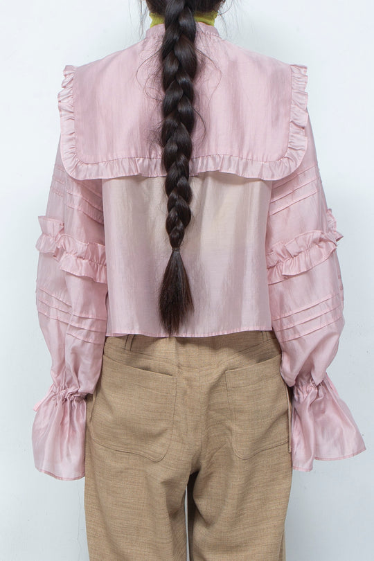 3D BUTTON SHEER BLOUSE PINK