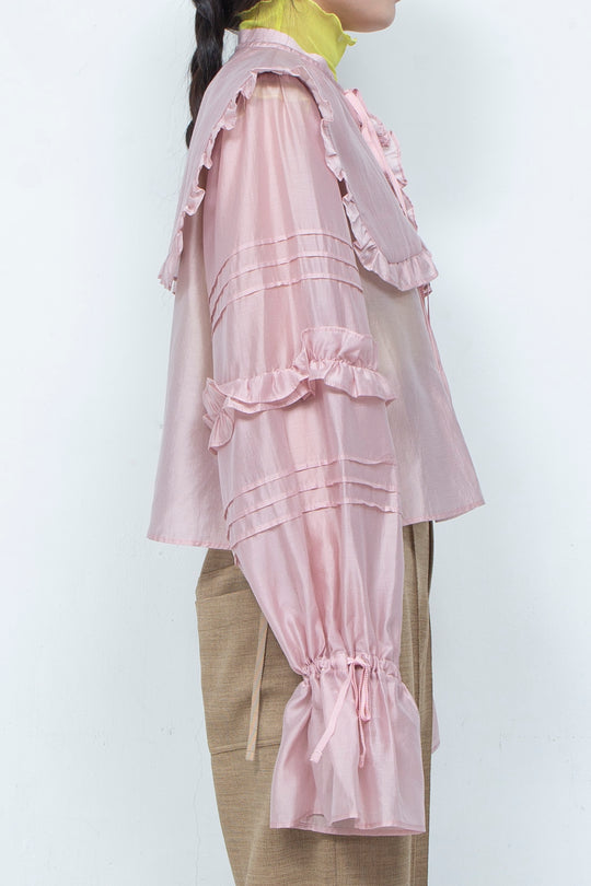 3D BUTTON SHEER BLOUSE PINK
