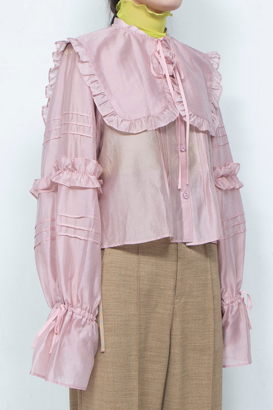 3D BUTTON SHEER BLOUSE PINK