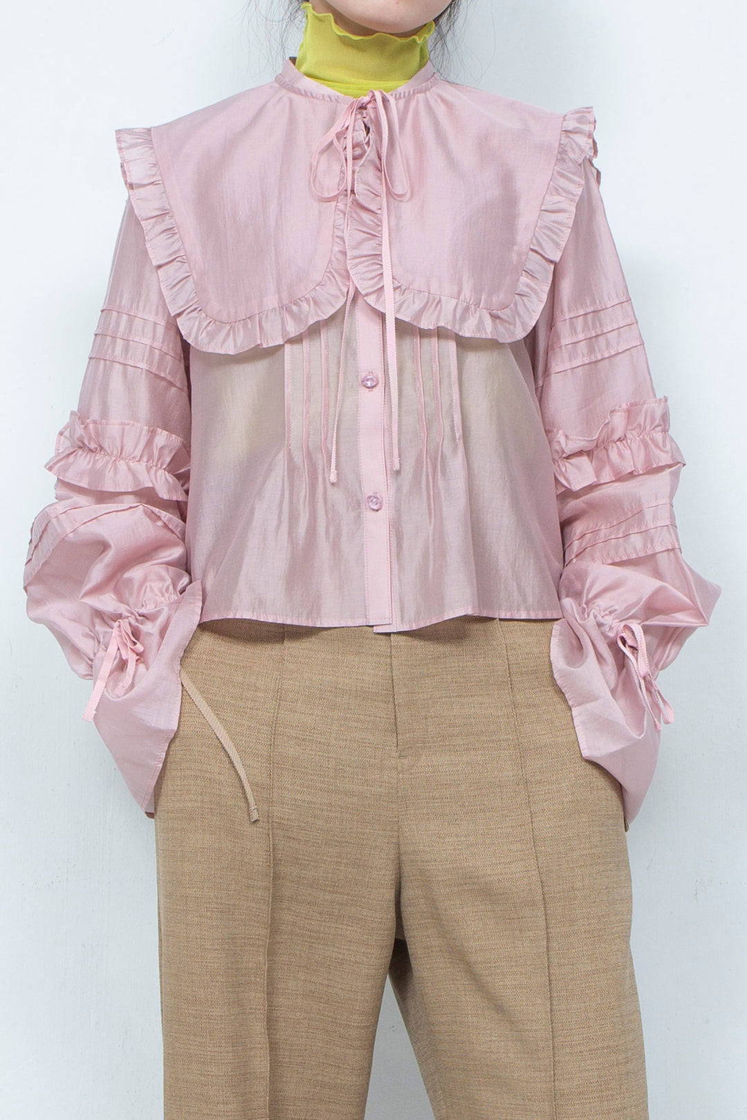 3D BUTTON SHEER BLOUSE PINK