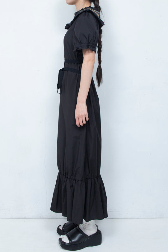 SMOCKING WAIST RIBBON MAXI DRESS BLACK