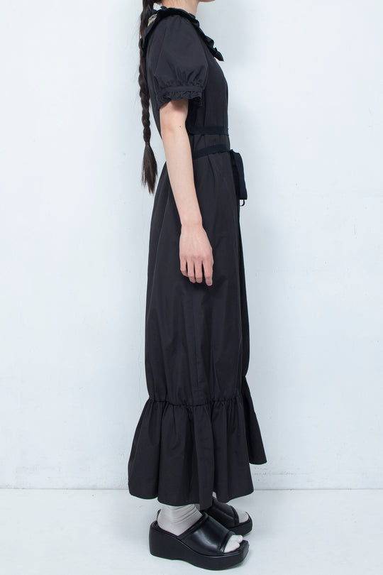 SMOCKING WAIST RIBBON MAXI DRESS BLACK