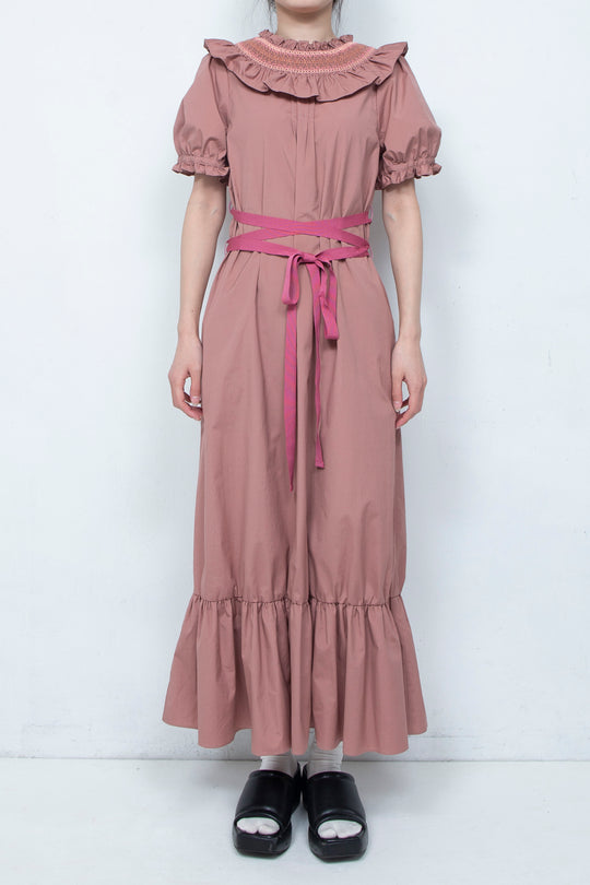 SMOCKING WAIST RIBBON MAXI DRESS PINK