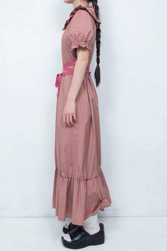 SMOCKING WAIST RIBBON MAXI DRESS PINK