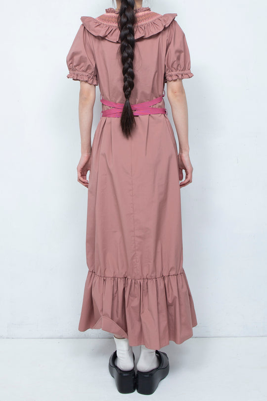 SMOCKING WAIST RIBBON MAXI DRESS PINK