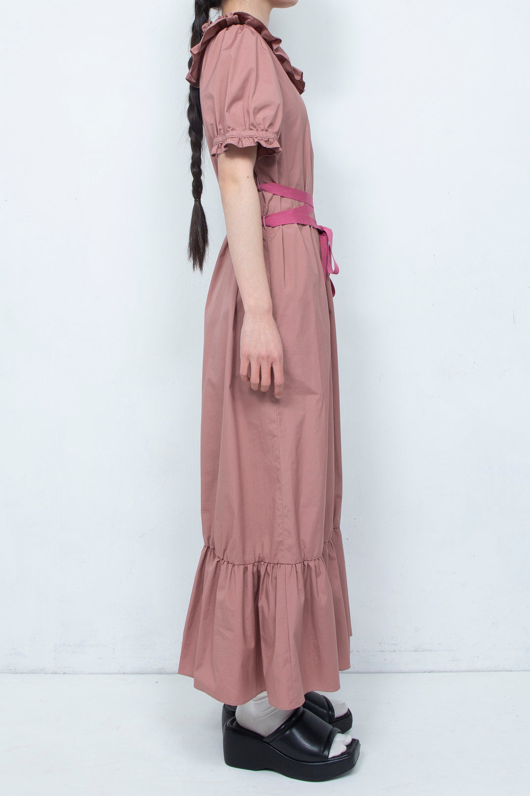 SMOCKING WAIST RIBBON MAXI DRESS PINK