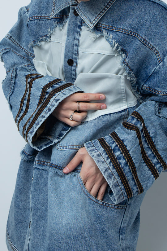 Silhouette fringed zipper denim jacket