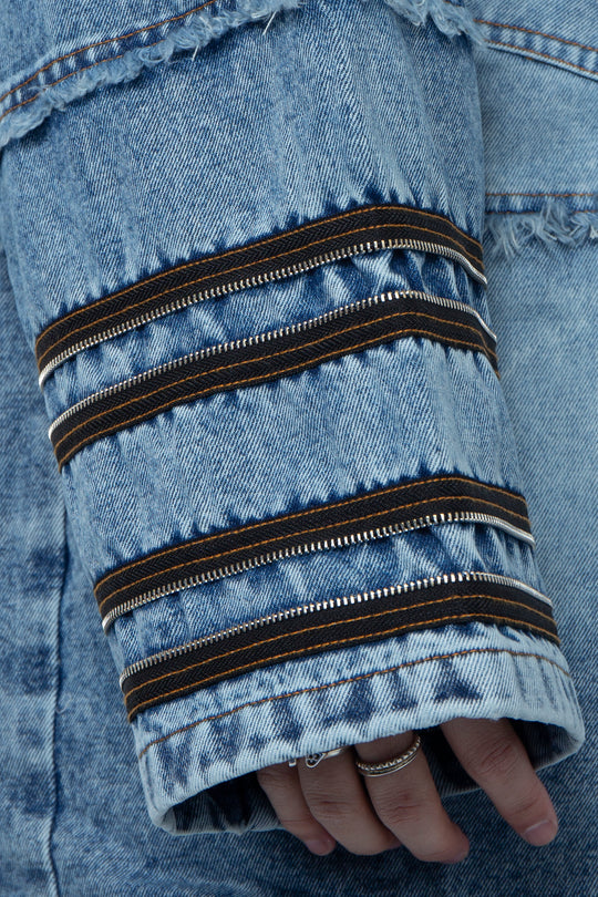 Silhouette fringed zipper denim jacket