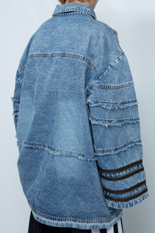 Silhouette fringed zipper denim jacket