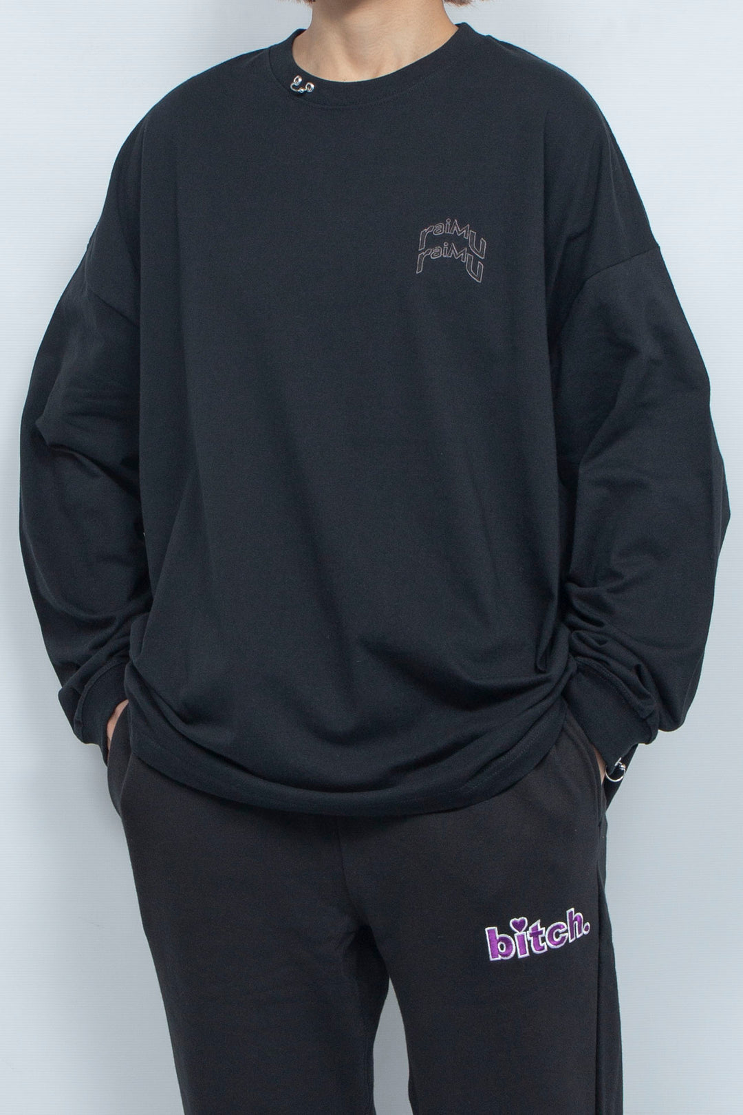 Body piercing double logo long sleeve T-shirt Black