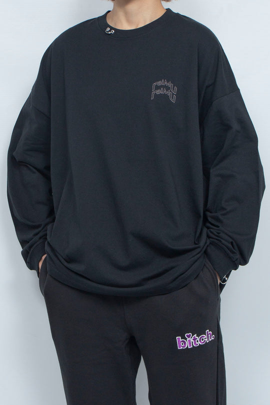 Body piercing double logo long sleeve T-shirt Black
