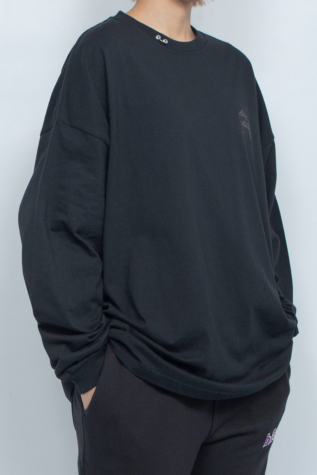 Body piercing double logo long sleeve T-shirt Black