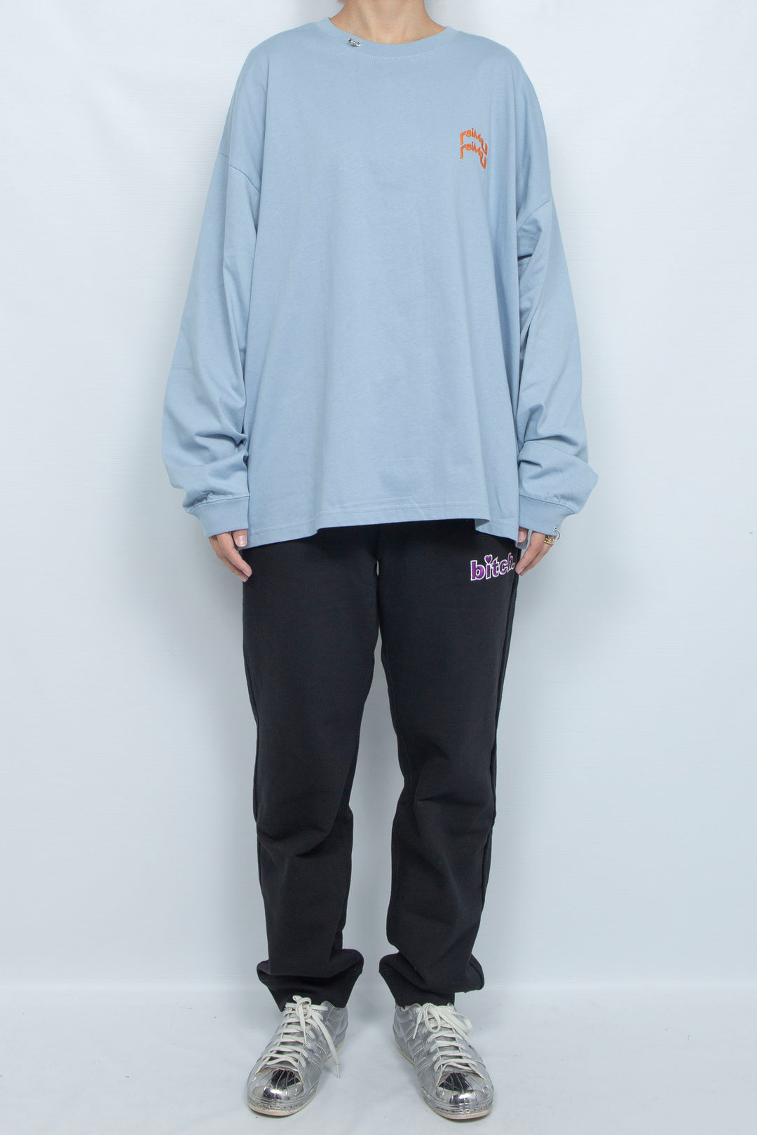 Body piercing double logo long sleeve T-shirt Blue