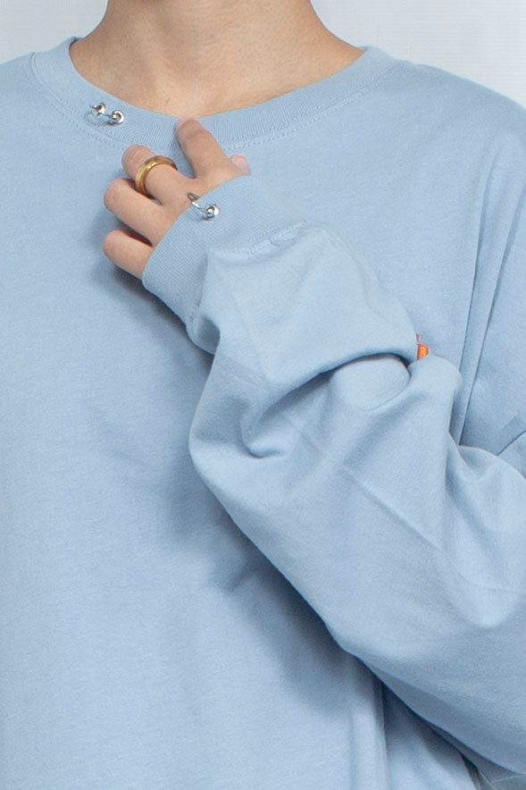 Body piercing double logo long sleeve T-shirt Blue