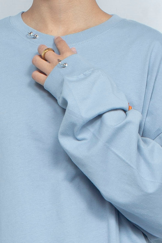 Body piercing double logo long sleeve T-shirt Blue