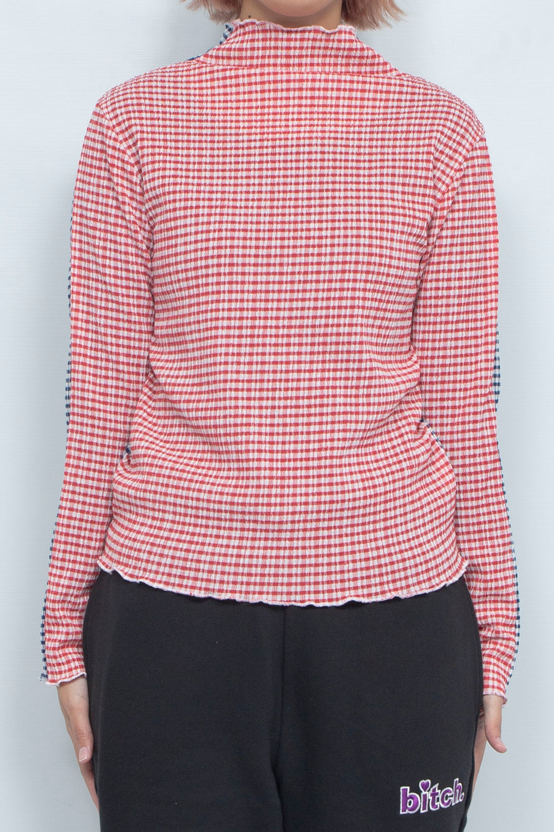 2way Gingham check  tops Red Navy
