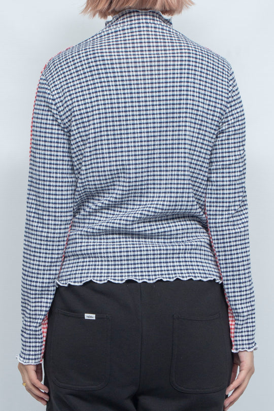 2way Gingham check  tops Red Navy