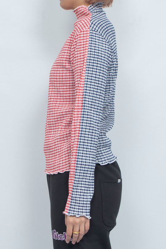 2way Gingham check  tops Red Navy