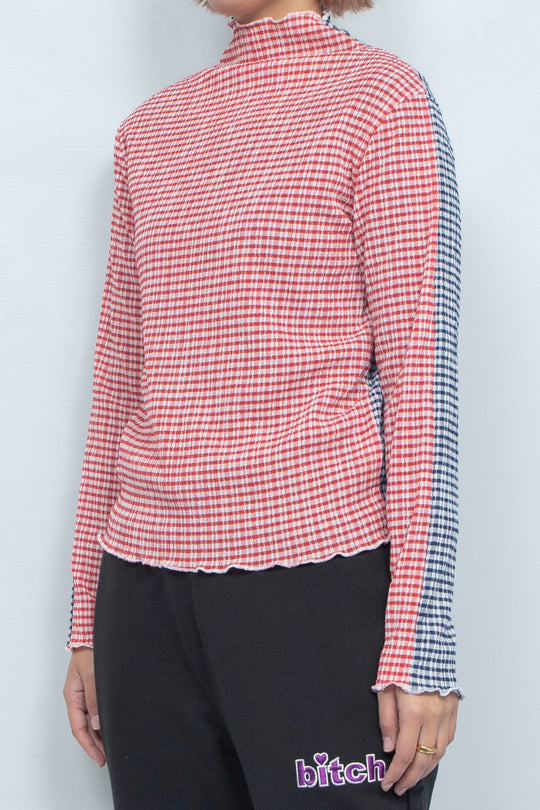 2way Gingham check  tops Red Navy