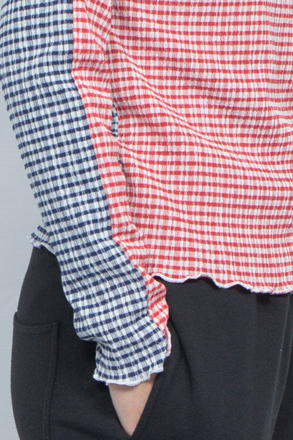 2way Gingham check  tops Red Navy