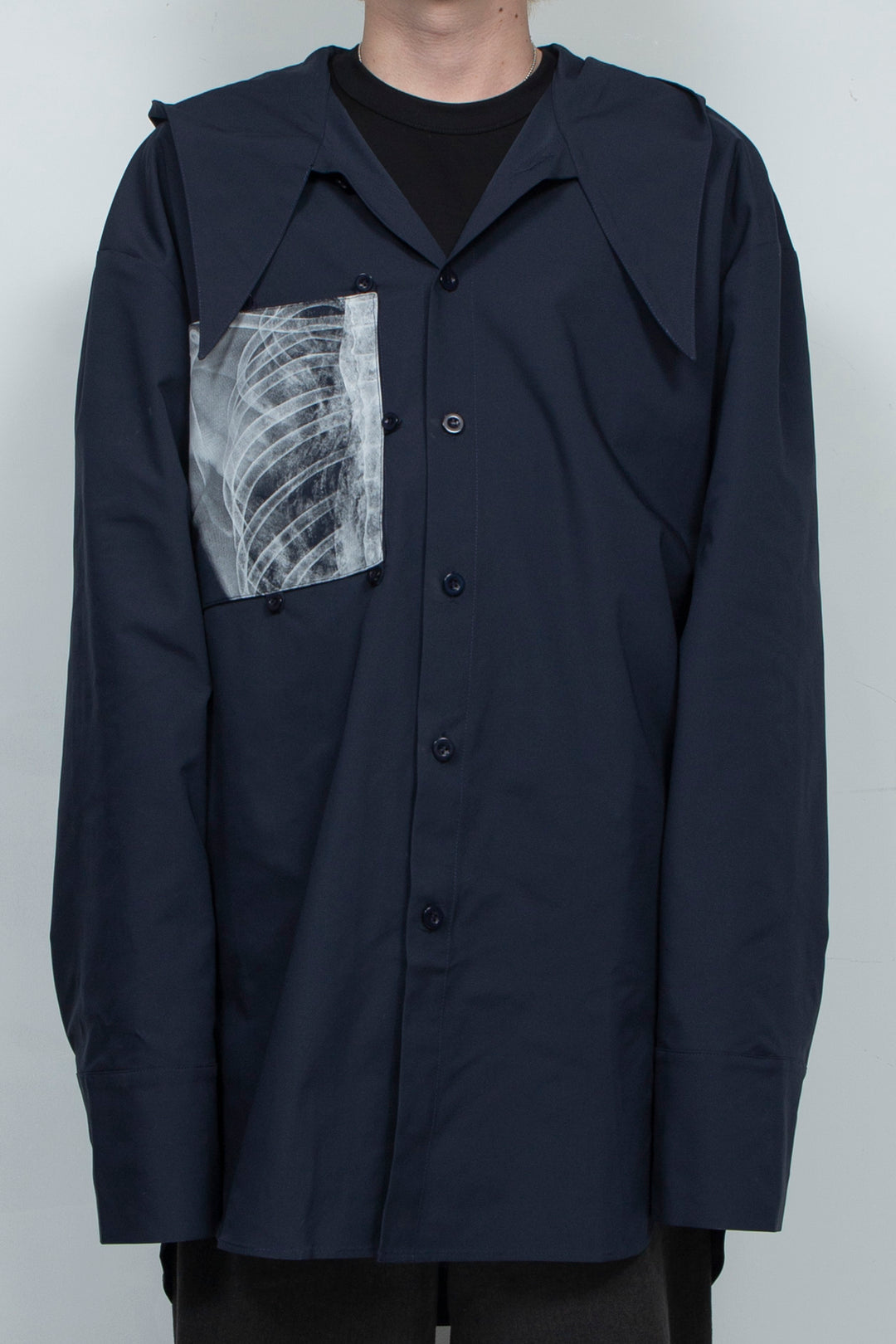 Blue silhouette hooded scarf shirt