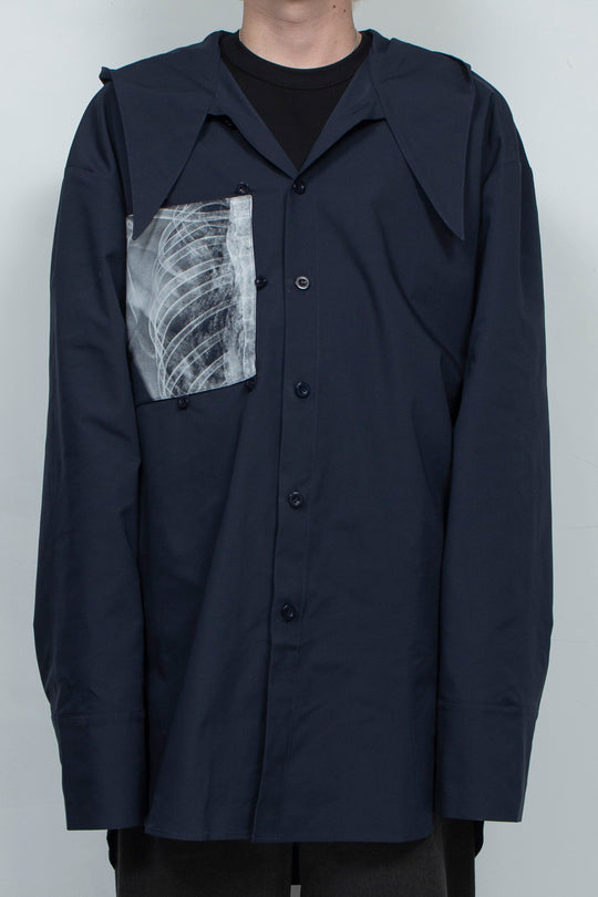 Blue silhouette hooded scarf shirt