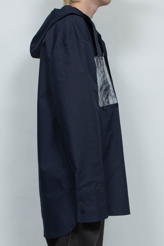 Blue silhouette hooded scarf shirt