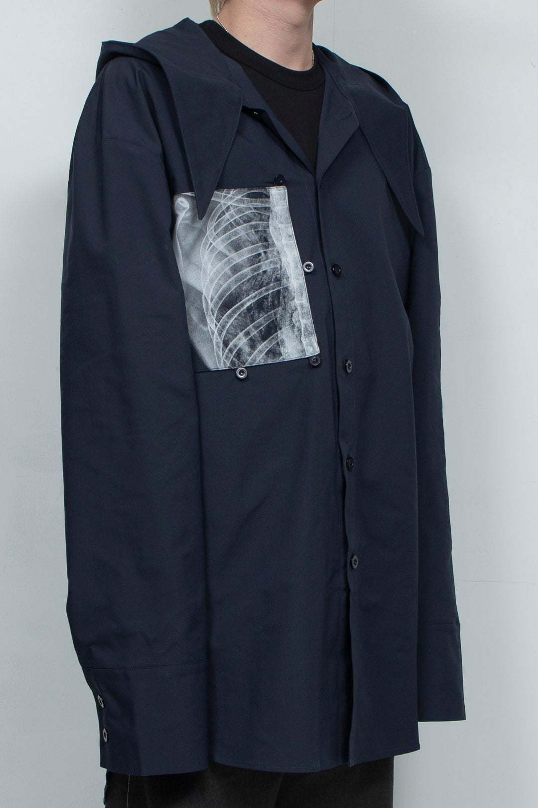 Blue silhouette hooded scarf shirt