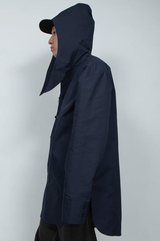 Blue silhouette hooded scarf shirt