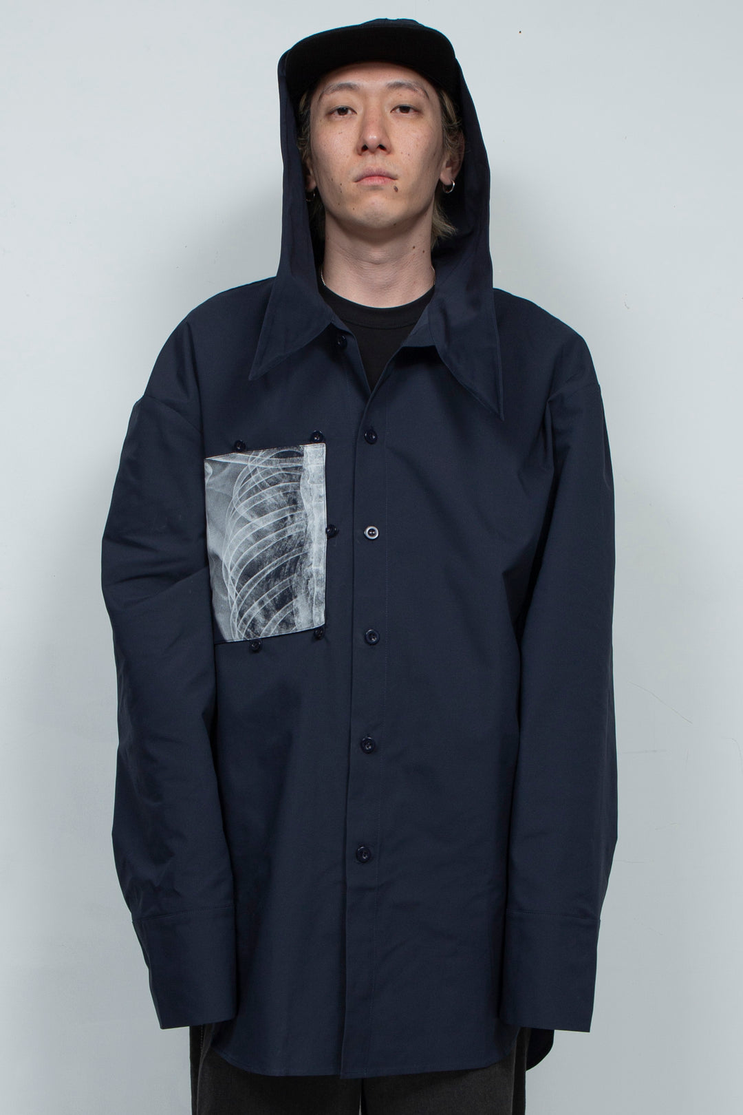 Blue silhouette hooded scarf shirt