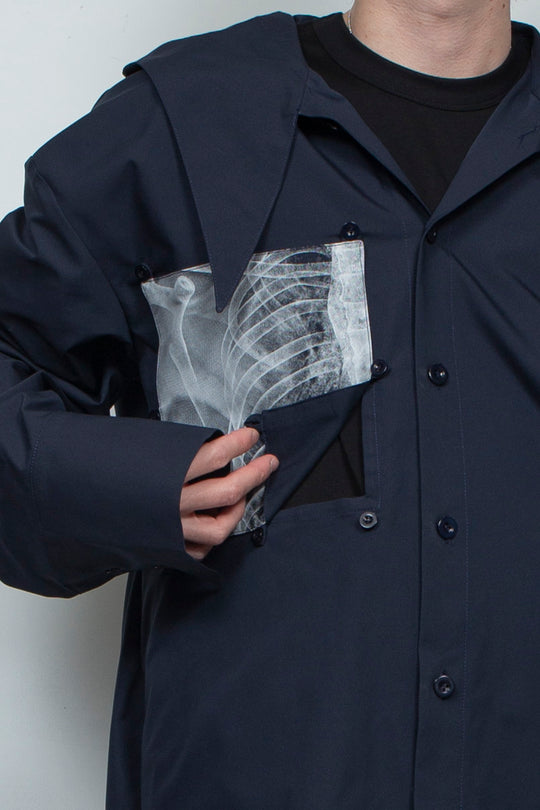 Blue silhouette hooded scarf shirt