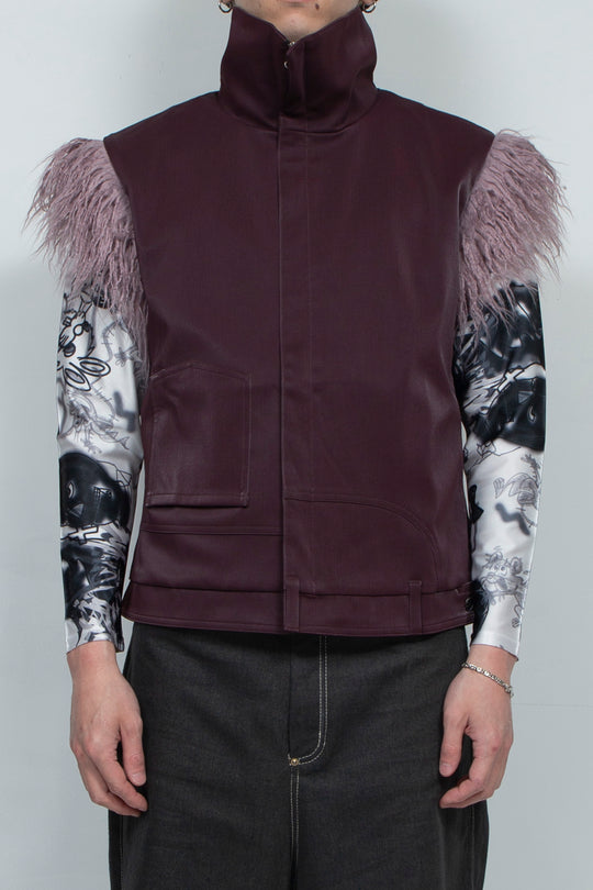 Purple hairy shoulder sleeveless vest