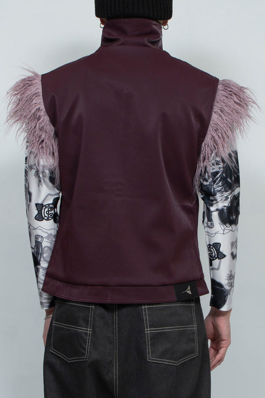 Purple hairy shoulder sleeveless vest