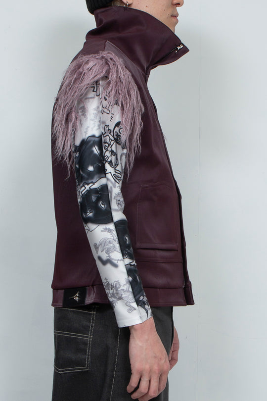 Purple hairy shoulder sleeveless vest
