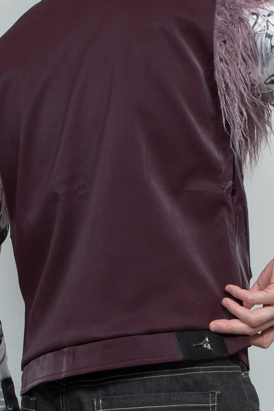 Purple hairy shoulder sleeveless vest