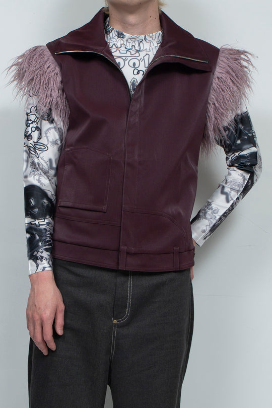 Purple hairy shoulder sleeveless vest